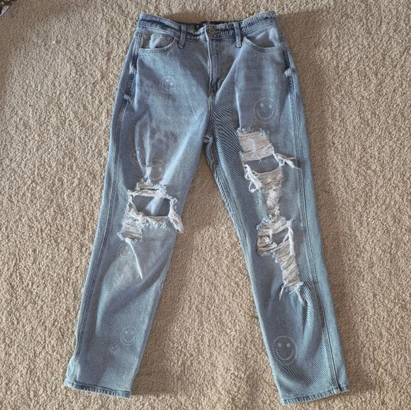 Hollister Smiley Face  Distressed Mom Jeans 27 / 27 - Picture 7 of 8